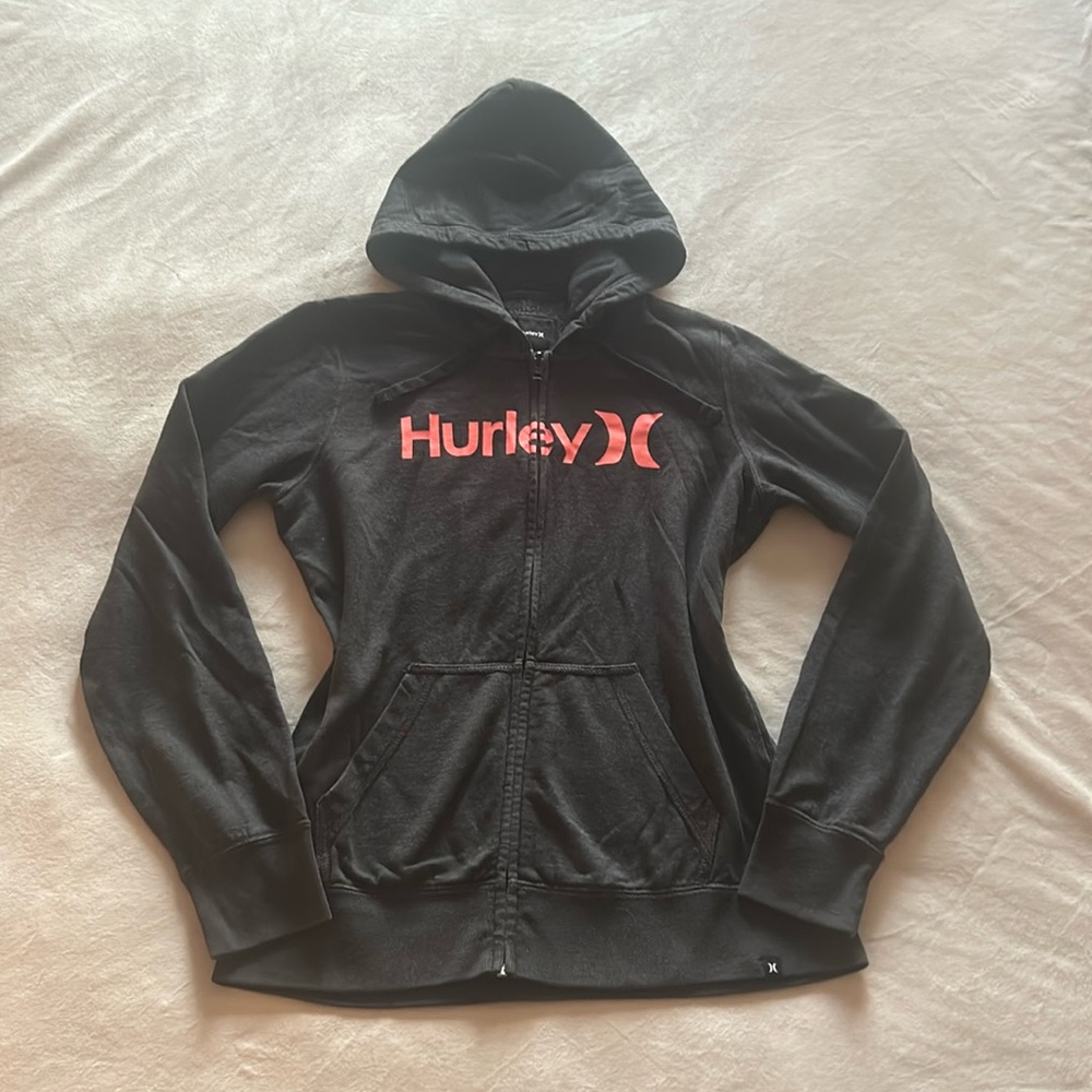 Hurley zip up hoodie, dark gray, size small